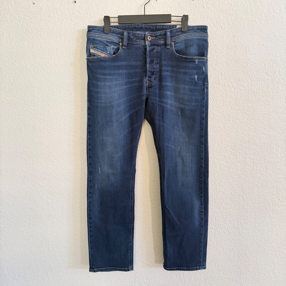 Diesel Waykee Regular Straight Leg Jeans Mens 32 Dark Wash Blue Denim Button Fly